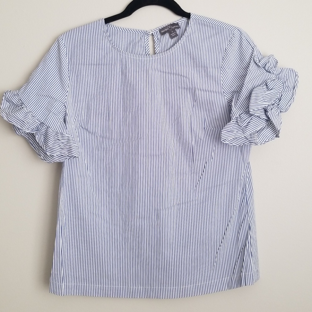 Striped Blouse with Ruffle Sleeves